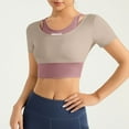 thumbnail image 5 of Sales of The Day Clearance! lcziwo Women's Compression Workout Top Stretch Athletic Crop Tops with Built in Bra Longline Padded Short Sleeve Crew Neck Cute Tee shirts Purple S, 5 of 7