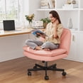 thumbnail image 3 of Romorgniz 27" W Chair Criss Cross Legged Office Chair Armless Adjustable Desk Chair with Wheels, Wide Seat, and 2-Layer Cushion, Pink, 3 of 8