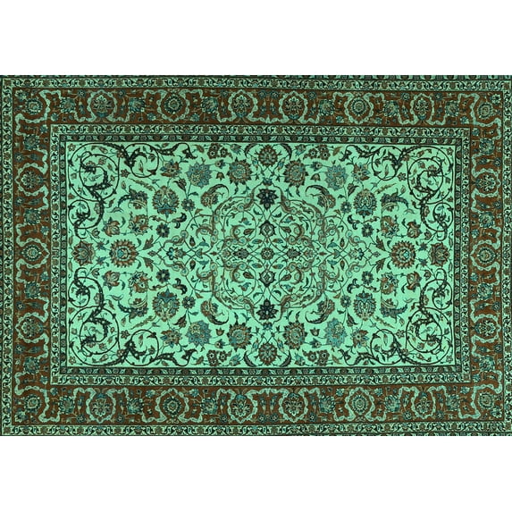 Ahgly Company Machine Washable Indoor Rectangle Persian Turquoise Blue Traditional Area Rugs, 4' x 6'