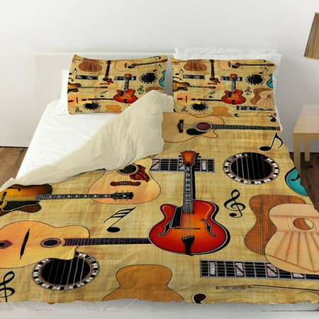 Manual Woodworkers & Weavers Guitar Collage Cream Duvet Cover