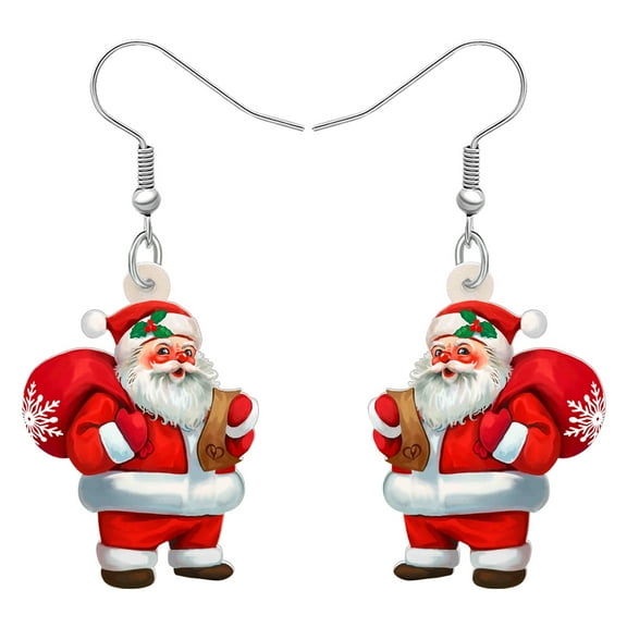 NEWEI Christmas Cute Santa Claus Earrings Acrylic Cartoon Fun Garland Santa Claus Dangle Jewelry For Women Charms Holiday Party Festival Gifts