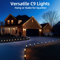 thumbnail image 6 of 3-in-1 Electric C9 LED Christmas String Lights With Clips, 40-Light 61FT Pathway Lights With 7.5'' Tall Ground Stakes,Walkway Lights For Roof Christmas Tree Yard Sidewalk Decorations, Warm, 6 of 10