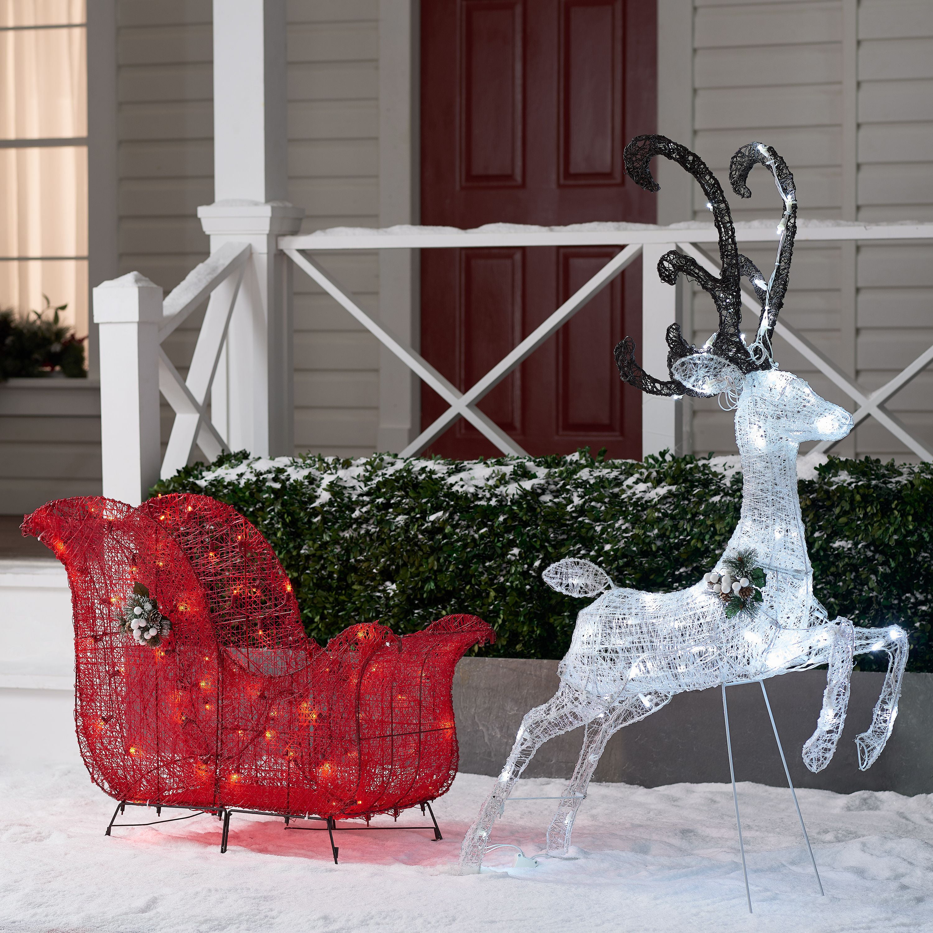 Holiday Time Light-up Twinkling LED Reindeer and Sleigh Decoration, 52