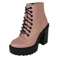 thumbnail image 2 of Soda Women Chunky Thick High Heels Combat Lug Sole Ankle Boots Platform Lace Up Booties Side Zipper Volume-S Pink Mauve 6, 2 of 4