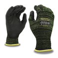 thumbnail image 1 of 10-Pack of Cordova 3745XS Monarch-Soft 13-Gauge Work Gloves, Green/Black Spun High Performance Shell, Polyurethane Palm Coating, ANSI Cut Level A4, X-Small, 1 of 1
