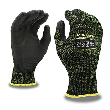 

10-Pack of Cordova 3745XL Monarch-Soft 13-Gauge Work Gloves Green/Black Spun High Performance Shell Polyurethane Palm Coating ANSI Cut Level A4 X-Large