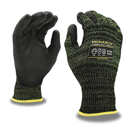 10-Pack of Cordova 3745XL Monarch-Soft 13-Gauge Work Gloves, Green/Black Spun High Performance Shell, Polyurethane Palm Coating, ANSI Cut Level A4, X-Large