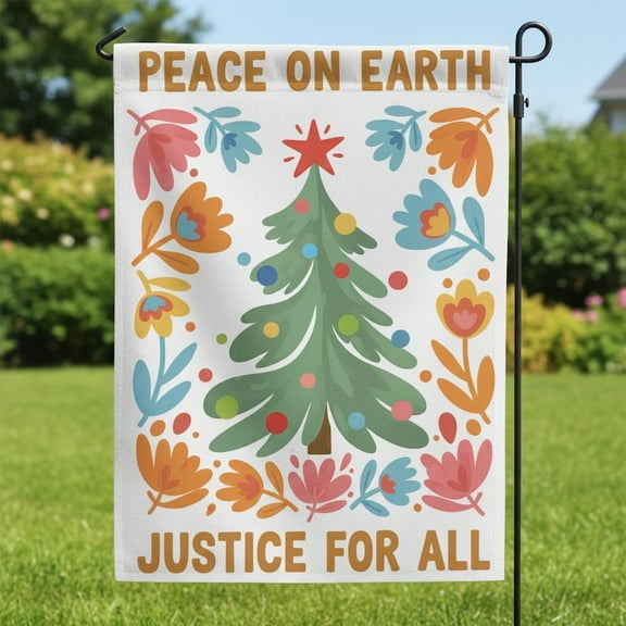ViciArt Peace on Earth Garden Flag – 12" x 18" Christmas Tree & Floral Design, Outdoor Holiday Decor