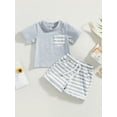 thumbnail image 2 of xiaxaixu Ensemble Pantalon pour Enfants Filles Garçons, Haut Décontracté de Fête à Manches Courtes Col Rond + Ensemble Short Ample à Rayures avec Cordon, 2 of 8