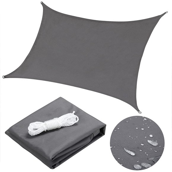 Waterproof Sun Shade Sail from Coated Fabric Against Sun Burn & Rain, Rectangle Patio Awning Gazebo for up to 98% UV Block for Garden, Patio, Beach, Swimming Pool (Grey)