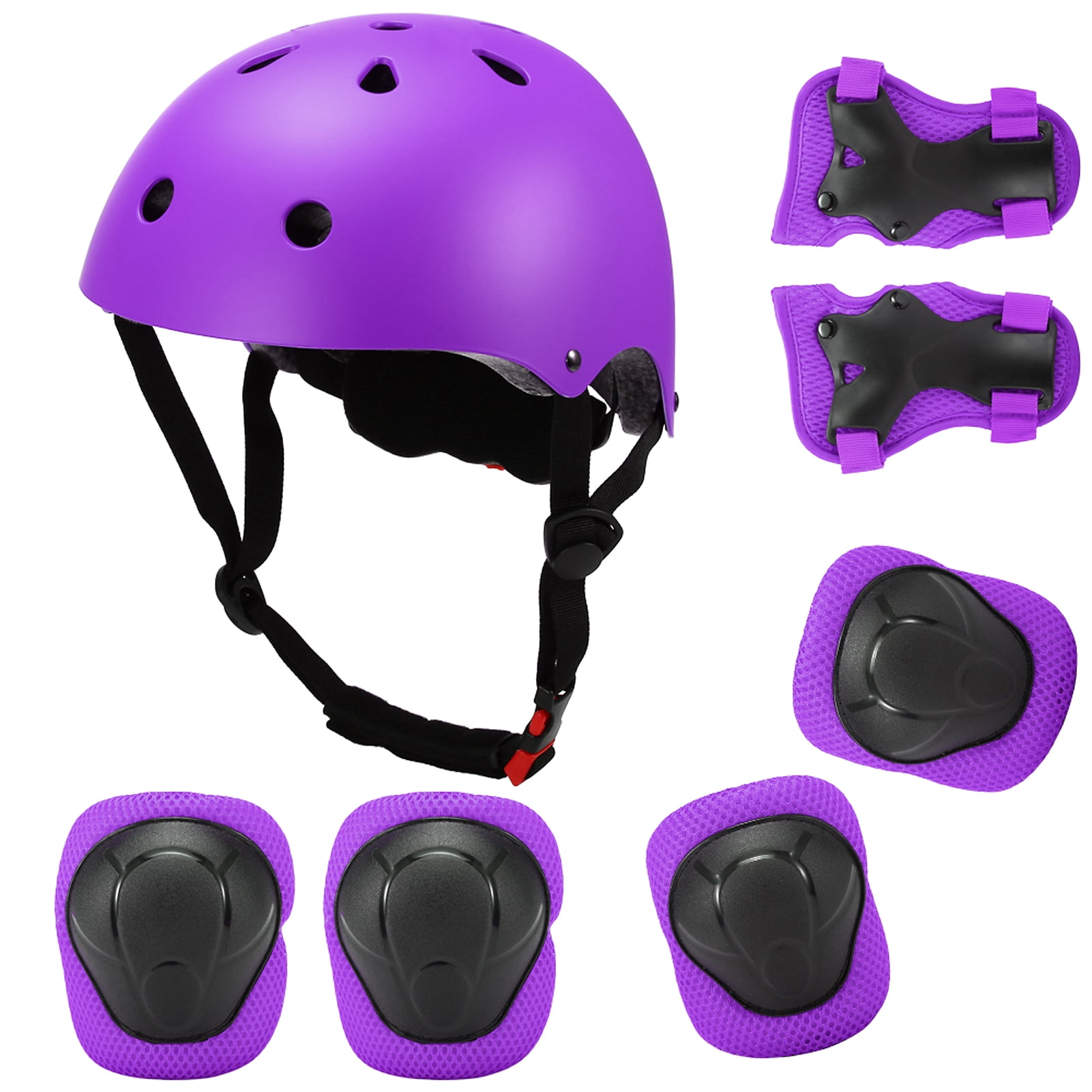 Kids 7 in 1 Helmet and Pads Set Adjustable Knee Elbow Pad Wrist Guard Skateboard 