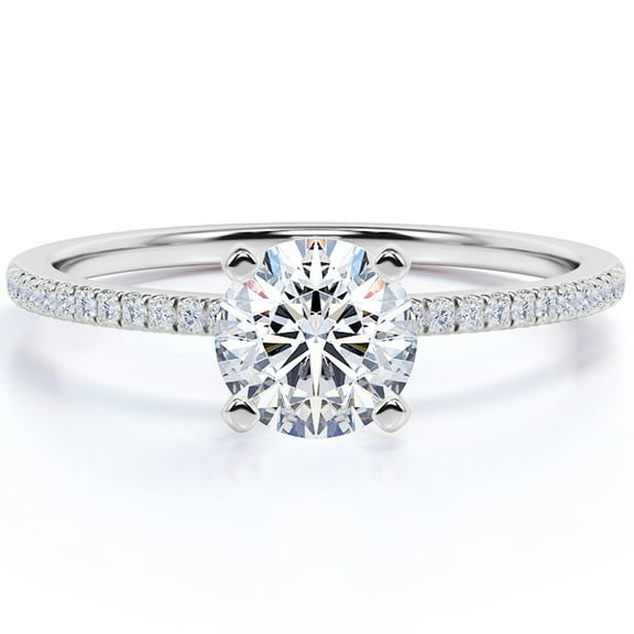 JeenMata 1.25 Carat Round Cut - Pave Setting - Engagement Ring in 18k White Gold Over Sterling Silver