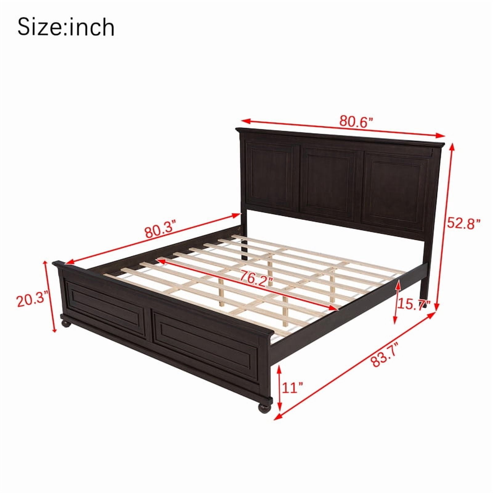 Mirightone Farmhouse King Size Bed Frame with Tall Headboard & Footboard and Built-in Charging Station, Wooden King Bed Frame with Wood Panel Bed Base, No Squeak, Rich Brown