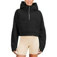 thumbnail image 2 of GigrtiJin Womens' Hoodies Half Zip Long Sleeve Fleece Crop Sweatshirts Solid Color Pullover Top with Pockets Thumb Hole, 2 of 7