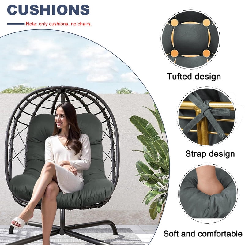 Outdoor Egg chair cushion replacement,Waterproof hanging hammock swing chair cushions,Papasan Rocking Chair pad for Patio Bedroom Porch Garden（Dark gray）