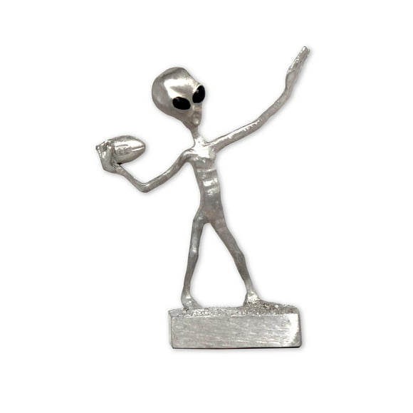 Real Metal Football UFO Alien Throwing a Hail Mary Pass Pewter Statue