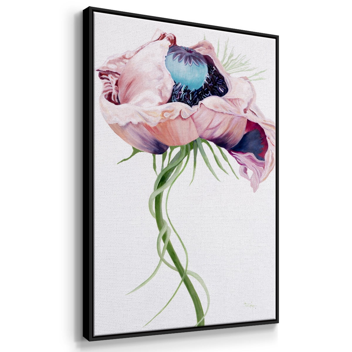 Paris Poppy II Framed Premium Gallery Wrapped Canvas - Ready to Hang - 27 x 41 - Black Floating Frame