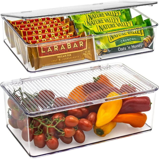 Sorbus Organizer Bins with Attached lids | Kitchen Pantry Organization Storage Bins, Small Clear Storage Box for Fridge | Food Storage Containers for Organizing, Cabinet Organizers (2-Pack)