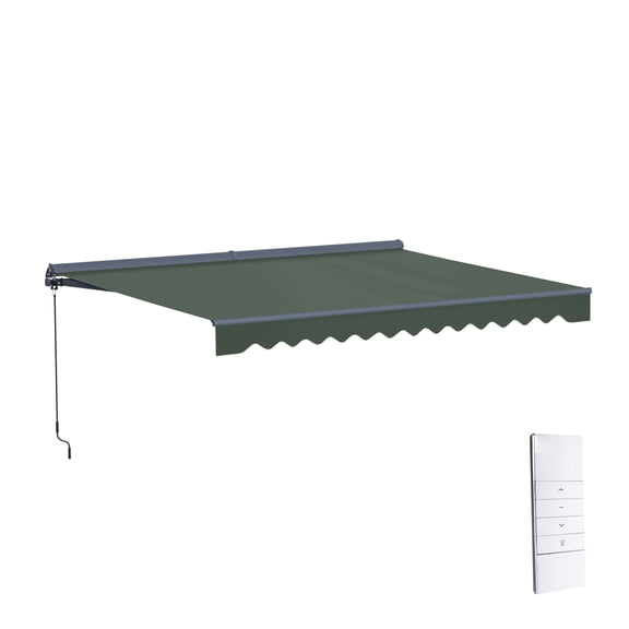Semi-Cassette Motorized LED Luxury Patio Awning - 12 x 10 Ft - Forest Green - Moroccan Collection