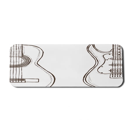 Guitar Computer Mouse Pad  Hand Drawn Monochrome Doodle Illustration of Instruments of 2 Kinds Music  Rectangle Non-Slip Rubber Mousepad Large  31  x 12  Gaming Size  Dark Brown White  by Ambesonne