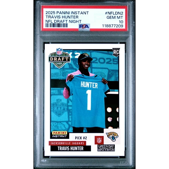 Graded 2025 Panini Instant Travis Hunter #NFLDN2 Draft Night Rookie RC Football Card PSA 10 Gem Mint
