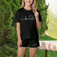 thumbnail image 5 of Grblisyd Girls Outfits Size 10-12 Kids Heart Print Short Sleeve T-Shirts Elastic Waist Shorts Casual Summer 2 Piece Clothing Sets, 5 of 5