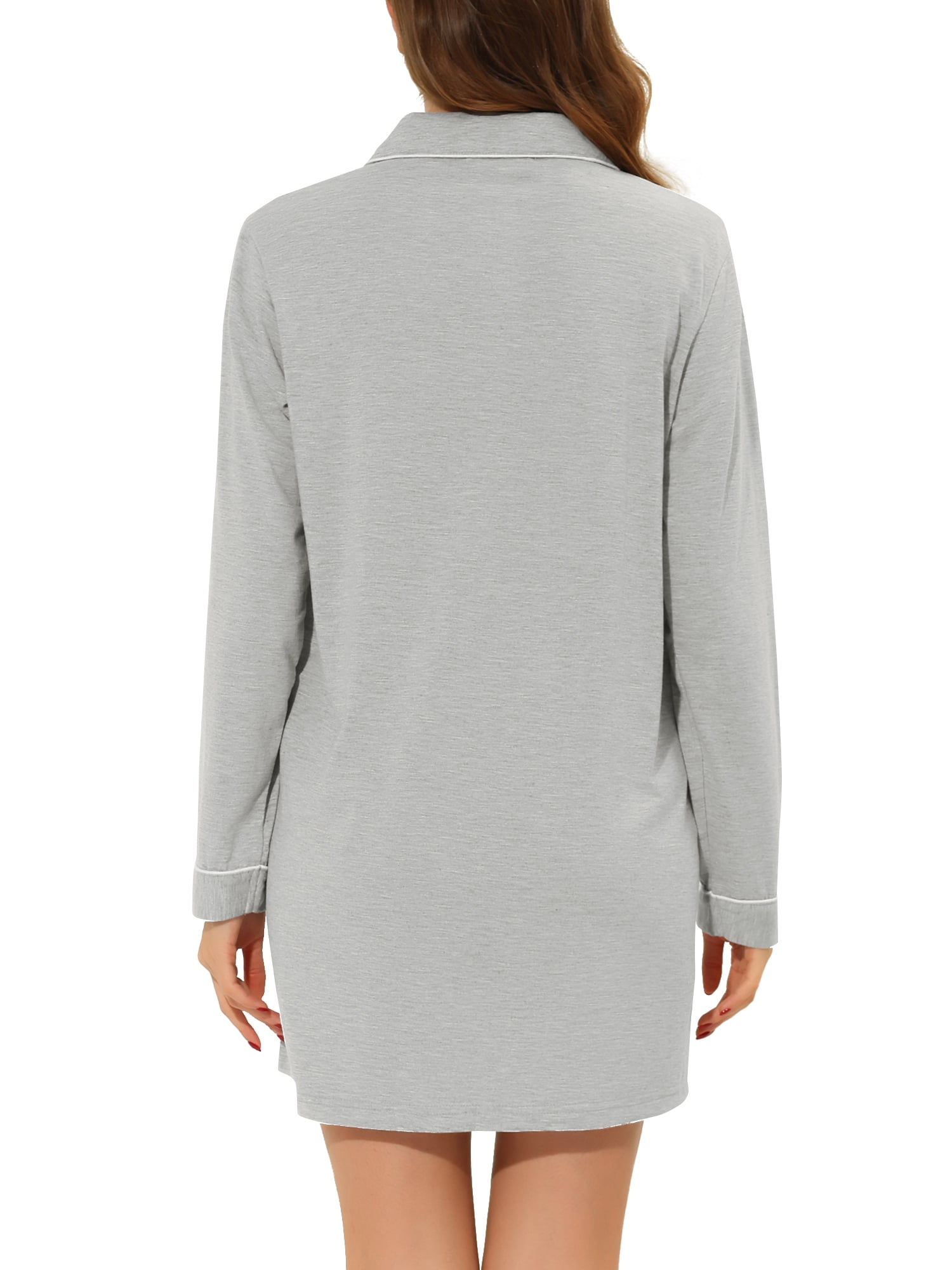 Unique Bargains Women's Summer Notched Lapel Long Sleeves Button Down Short Sleepshirt
