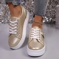 thumbnail image 4 of SCHUHLAND Women's Casual Lace-Up Skateboard Sneakers, Metal Decoration, Round Toe, Thick Bottom, Non-Slip, Soft Sole for Autumn, 4 of 16