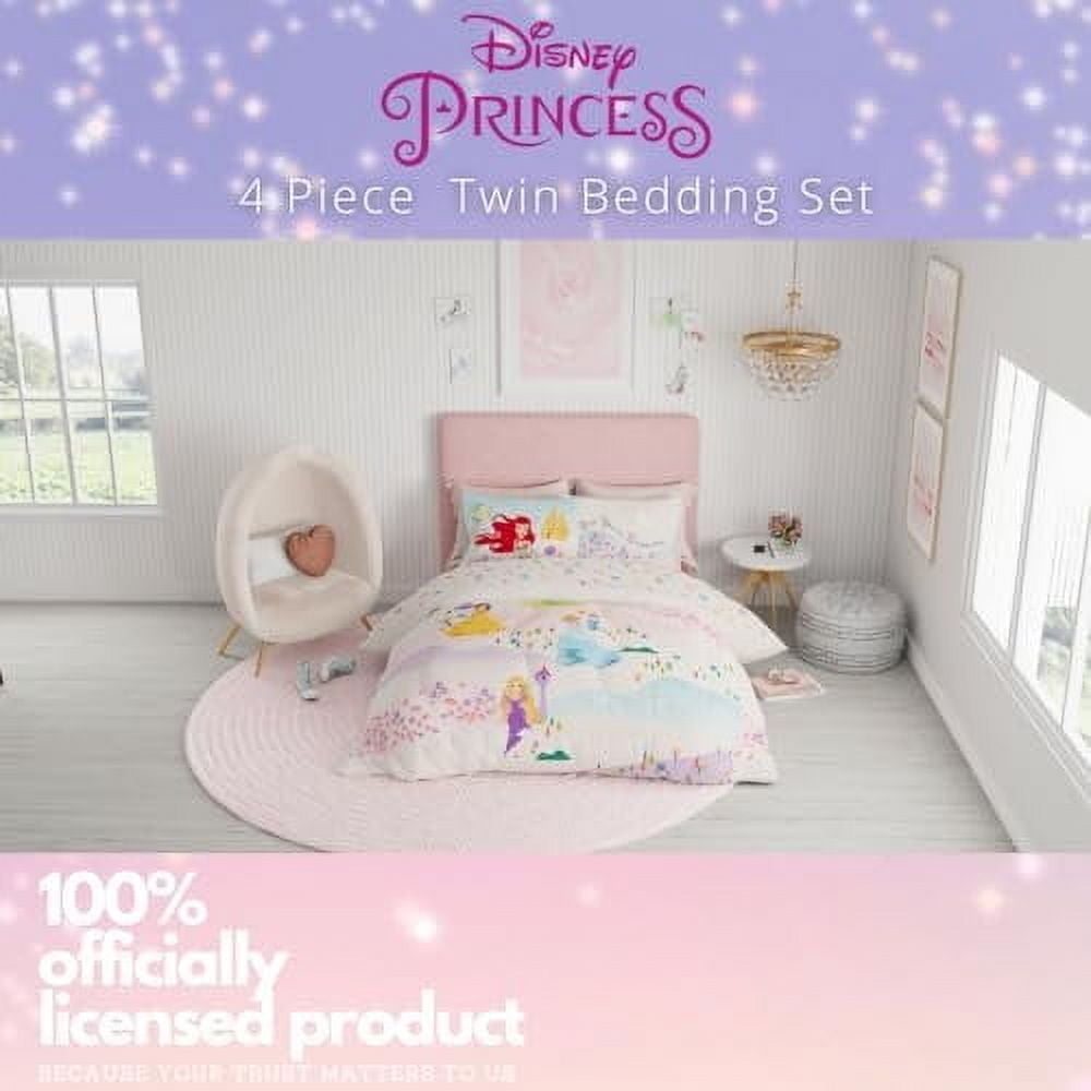 Franco Disney Princess Kids Bedding Twin Comforter and Sheets, 4 Piece Set