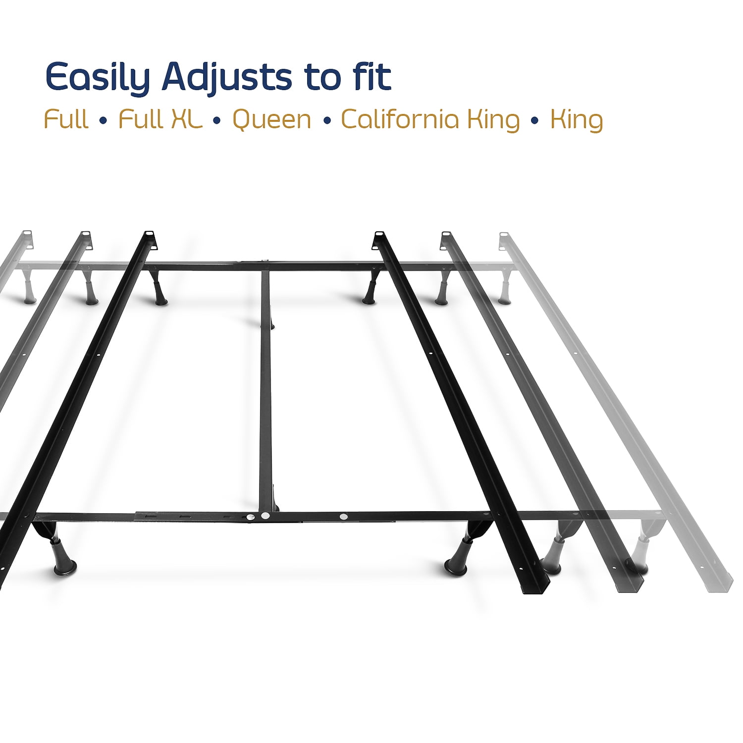 Clara Clark 5.25" Metal Adjustable Full/Queen/King Bed Frame with Center Support, Black