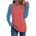 thumbnail image 1 of Neewe Block Color for Women Basic Long Sleeve Shirts Casual Crewneck Fall Winter Tops Daily Outfits, 1 of 5