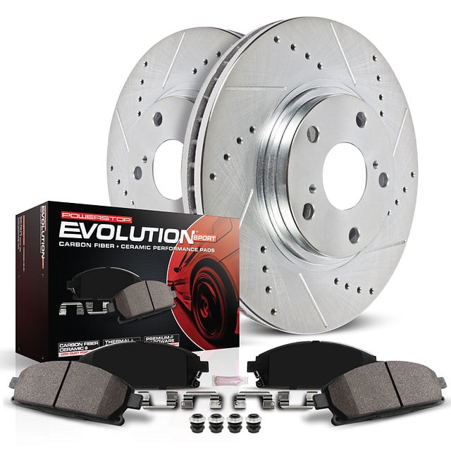 Front Carbon Brake Rotors Drill SlotCeramic Pads Hardware For 2011-2015 Mazda 2