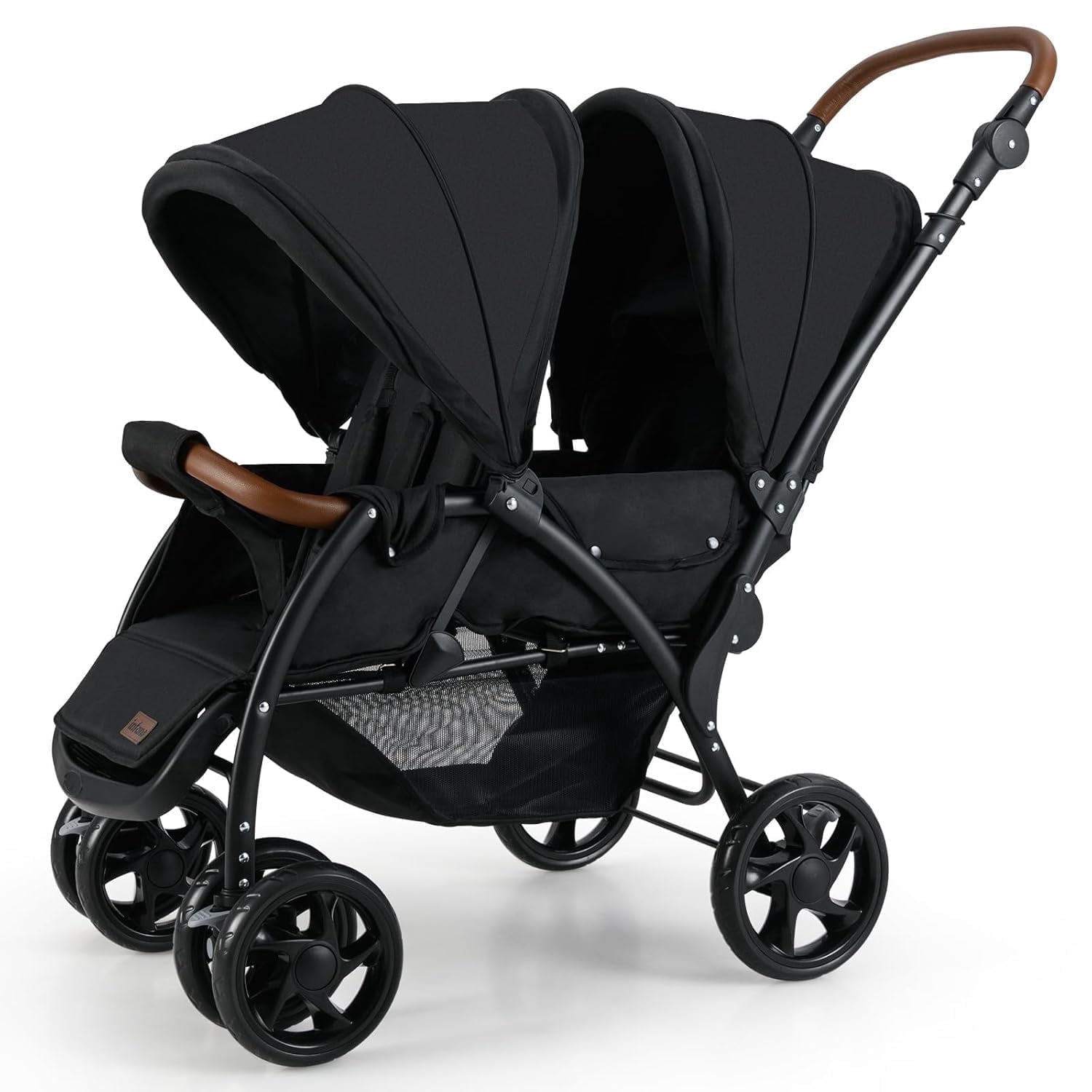 INFANS Double Stroller, Foldable Baby Tandem Stroller with Djustable Backrest Canopy Footrest, 5-Point Harness, Storage Basket, Convertible Compact Lightweight Twin Stroller for Infants and Toddlers