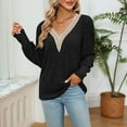thumbnail image 4 of Besolor Women's Fall Trendy Tunic Tops V Neck Lace Trim Long Sleeve T Shirt Casual Pullover Dressy Blouse Sweaters, 4 of 8