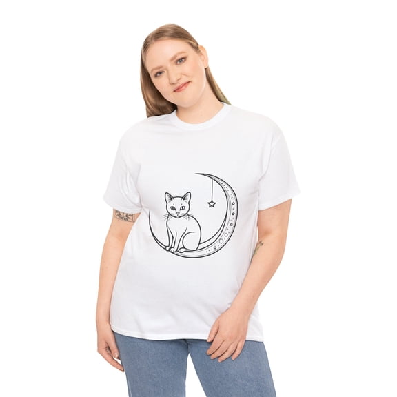 Crescent Moon and Kitty Graphic Shirt - Comfortable and Stylish Casual Wear