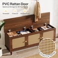 thumbnail image 2 of Fnova 55" Storage Bench, 2-Tier Farmhouse Long Entryway Shoe Cabinet, Backless Wooden Seat for 2-3, End of Bed Stool with Rattan Doors Hidden Storage for Entryway, Hallway, Living Room, 2 of 19