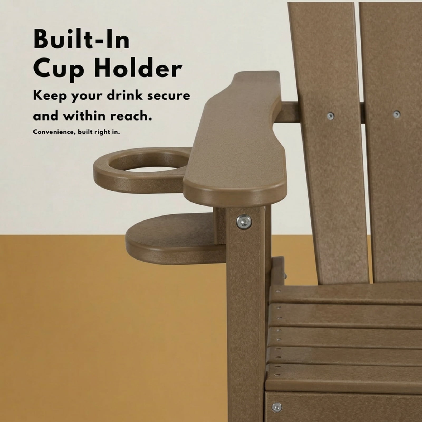 Bar Height Adirondack Chair with Cup Holder, Outdoor Patio HDPE Bar Chair with Armrests, Ergonomic High Back Chair for Deck, Porch, Backyard