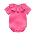 thumbnail image 2 of Agkizg Baby Girls Ribbed Knit Ruffle Collar Bodysuit, Short Sleeve Back Snap Solid Cream Onesie, Soft Stretchy Infant Summer Daily Undershirt, 2 of 6