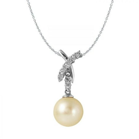 Foreli 0.2CTW Diamond And Freshwater Pearl 9.5mm 14K White Gold Necklace MSRP$2550.00