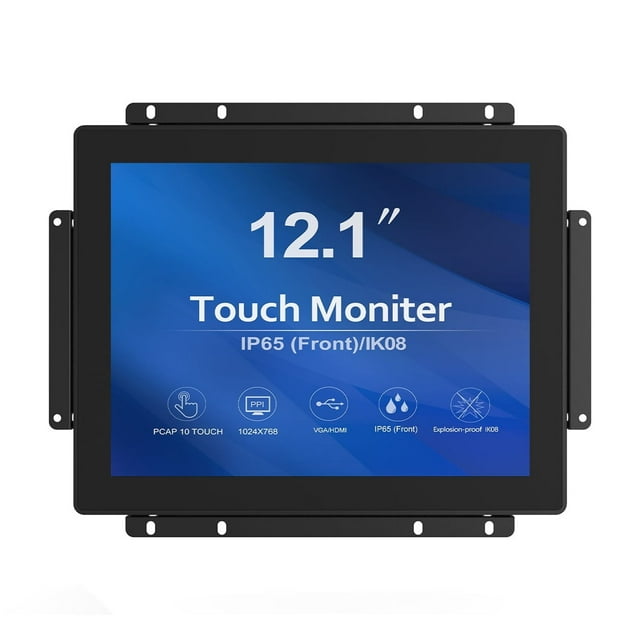 GreenTouch 12.1 inch 10 Points Touch Front IK08/IP65 Open Frame Touch Monitor Desktop or Wall Mountable Multi Point Touch 1024x768