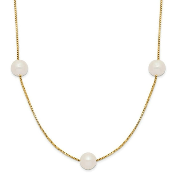 Auriga Fine Jewelry 10K Yellow Gold 5-6 mm Round White Freshwater Cultured Pearl 9-Station Necklace for Women 18"