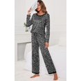 thumbnail image 2 of Ensemble de Pyjama à Manches Longues pour Femmes, Col Ras du Cou Doux, à Pois Noir, 2 of 5