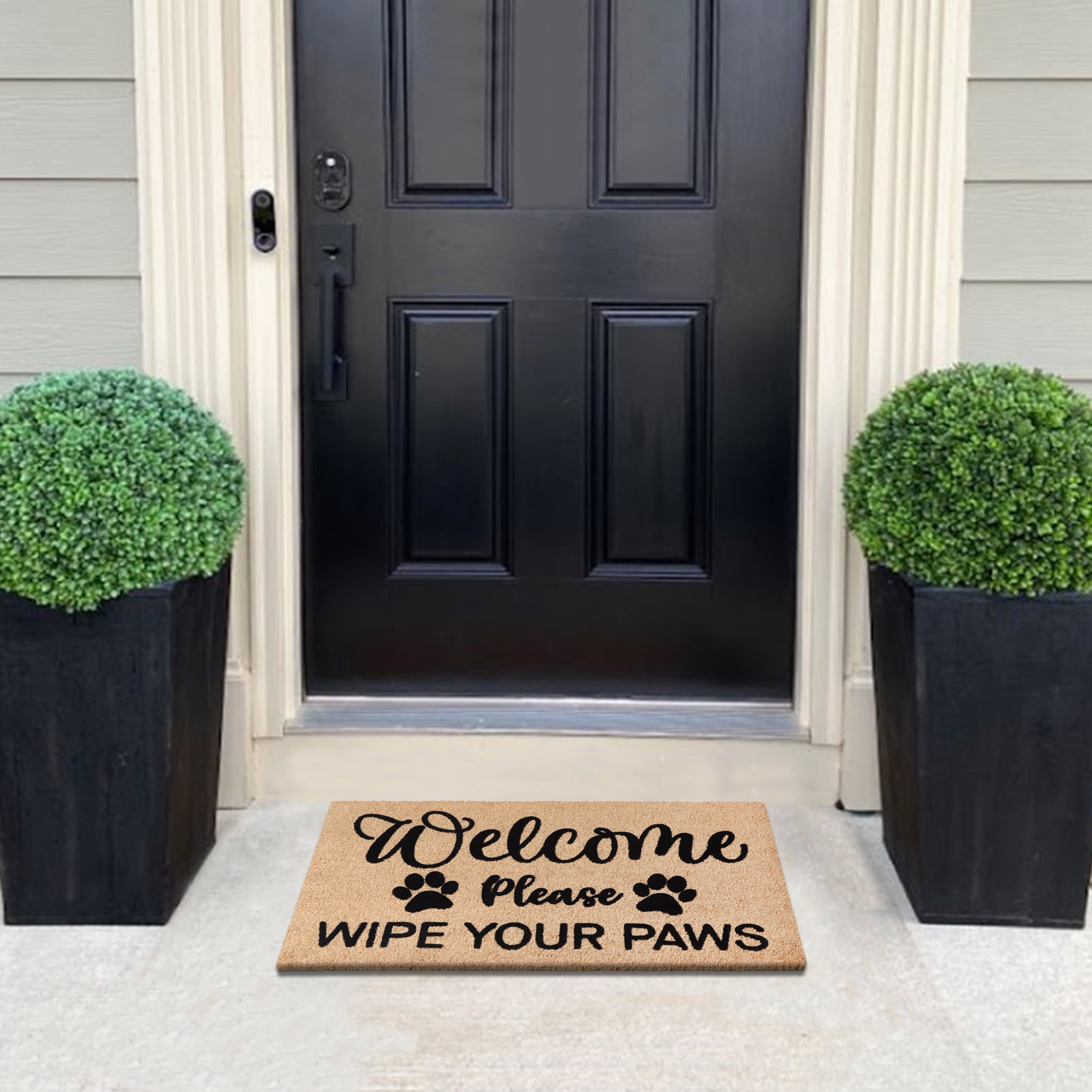 A1HC Natural Coir Flocked Welcome Paws Doormat, 18"x30", Durable & Non-Slip