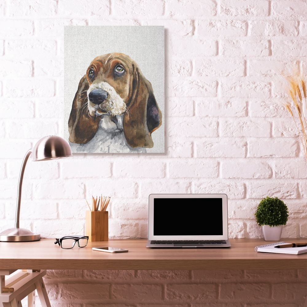 Stupell Industries Basset Hound Dog Pet Animal Watercolor Painting Canvas Wall Art by George Dyachenko
