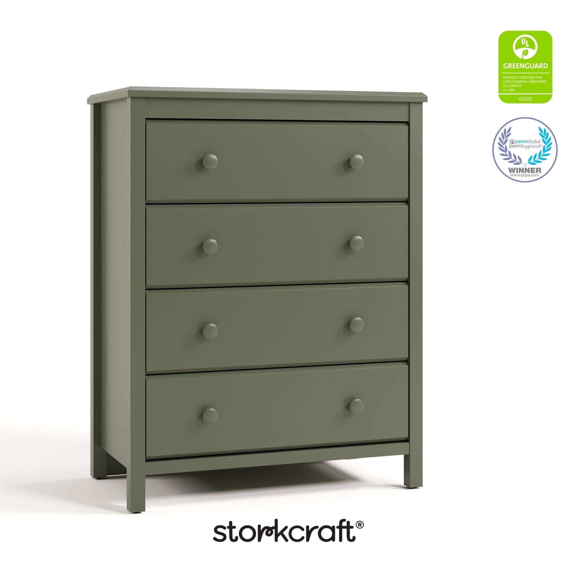 Storkcraft Alpine 4 Drawer Nursery Dresser, Olive