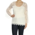 thumbnail image 2 of KENSIE Womens Ivory Lace Scoop Neck Long Sleeve Casual Top S, 2 of 3