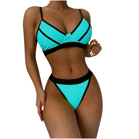asdoklhq Swimsuits for Women Plus,Women Patchwork Bikini Push-Up Padded Swimwear Swimsuit Beachwear Set