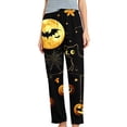 thumbnail image 2 of Women's Halloween Pajamas Black Cat Full Moon Print Lounge Pants Elastic Waist Casual Sleep Trousers Soft Relaxed Fit Sleepwear Bottoms Spooky Season PJs, 2 of 5
