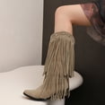 thumbnail image 2 of Xfvqtps Womens Western Boots Cowgirl Boots Mid Calf with Long Tassels Pointed Toe Chunky Heel Fashion Boho Booties for Fall Winter Khaki, 2 of 6