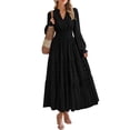 thumbnail image 1 of Vestido PRETTYGARDEN Maxi Negro de Manga Larga con Escote en V XL, 1 of 8